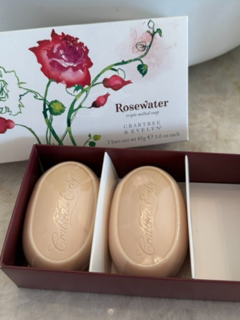 Original Vintage CRABTREE & EVELYN Rosewater Triple-Milled Soap 2 bars - 3 oz ea